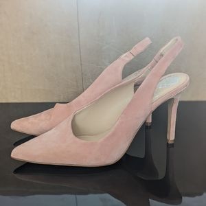 Vince Camuto Blush Pink Leather Upper Suede Slingback Heels Sz 9 BN No Box